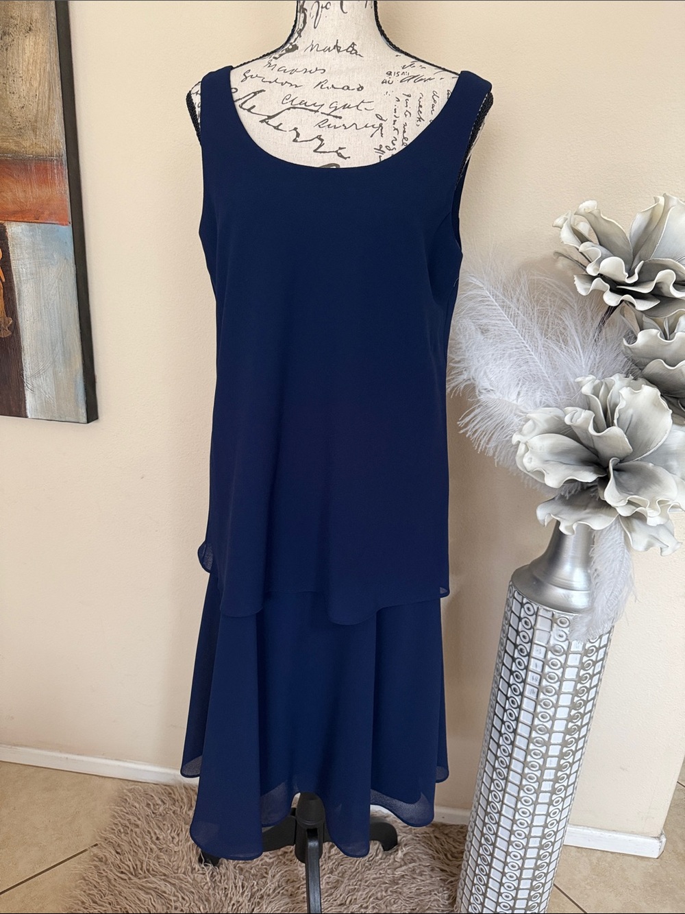 Sleeveless Navy Layered Chiffon Dress